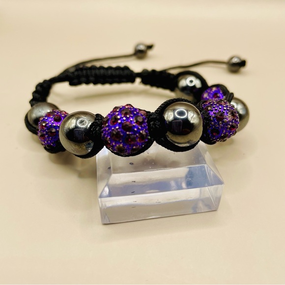 Shamballa style bracelet with purple crystal beads and hematite beads. - Picture 1 of 4